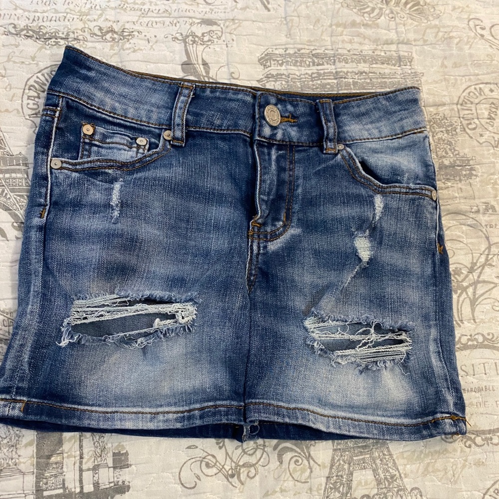 ripped denim skirt
